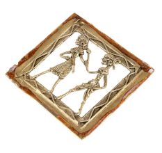 Brass Dhokra Wall Art Hanging Tribal Couple With Engraved Border