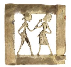 Brass Dhokra Wall Art Hanging Tribal Couple With Engraved Border