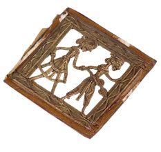 Brass Dhokra Art Hanging Of A Couple Holding A Weapon