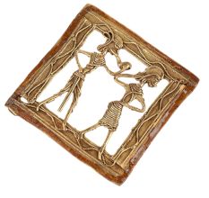 Brass Dhokra Wall Hanging Of Dancing Couple Figurines In Square Frame