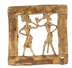 Brass Dhokra Wall Hanging Of Dancing Couple Figurines In Square Frame