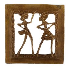 Brass Dhokra Wall Art Hanging In Square Frame For Home Decoration