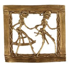 Brass Wall Art Hanging Of A Rural Couple Going To Fields Daily Activity