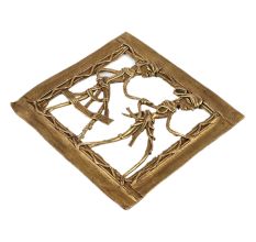 Brass Wall Art Hanging Of A Rural Couple Going To Fields Daily Activity