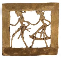 Brass Wall Art Hanging Of A Rural Couple Going To Fields Daily Activity