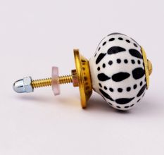 White & Black Ceramic Floral Knob