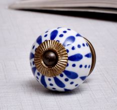 White & Blue Ceramic Floral Knob