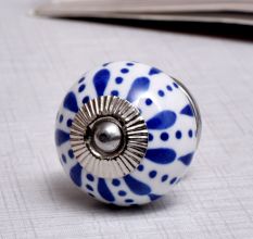 White & Blue Ceramic Floral Knob