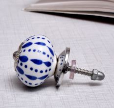 White & Blue Ceramic Floral Knob