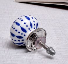 White & Blue Ceramic Floral Knob