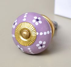 Purple Ceramic Floral Cabinet Knob With Flower