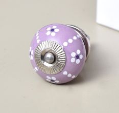 Purple Ceramic Floral Cabinet Knob With Flower