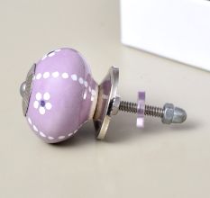 Purple Ceramic Floral Cabinet Knob With Flower