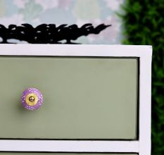 Purple Ceramic Floral Doted Dresser Knob