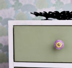 Purple Ceramic Floral Doted Dresser Knob
