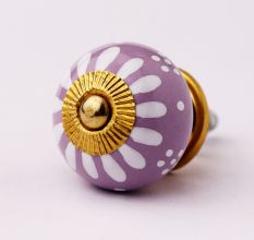 Purple & White Ceramic Floral Knob