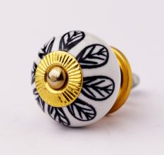 Black & White Ceramic Leaves Floral Knob