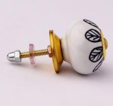 Black & White Ceramic Leaves Floral Knob