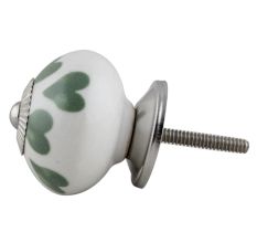 Green & White Ceramic Floral Knob