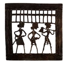 Decorative Dhokra Art Hanging A Farmer With Two Tribal Ladies