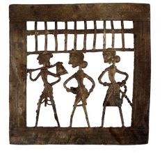 Decorative Dhokra Art Hanging A Farmer With Two Tribal Ladies