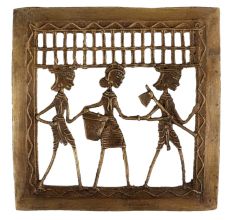 Brass Dhokra Art Hanging Two Farmer With Tribal Lady With Basket
