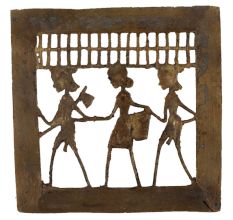 Brass Dhokra Art Hanging Two Farmer With Tribal Lady With Basket