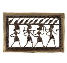 Brass Dhokra Art Hanging Tribal Dancing Troupe Leafy Border On Top