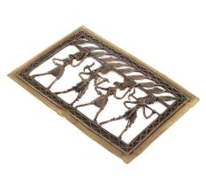 Brass Dhokra Art Hanging Tribal Dancing Troupe Leafy Border On Top
