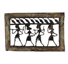 Brass Dhokra Art Hanging Tribal Dancing Troupe Leafy Border On Top