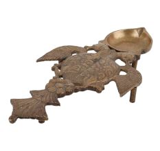 Brass Oil Lamp Deepak With Peacock Bird Handle
