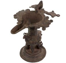 Brass Oil Lamp From Orissa Work Bird Figurines
