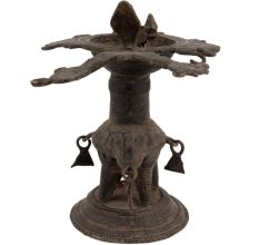 Brass Oil Lamp From Orissa Work Bird Figurines