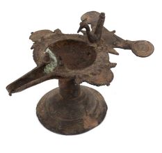 Brass oil Lamp Dhokra Work With Bird Figurines Temple Oil Lamp