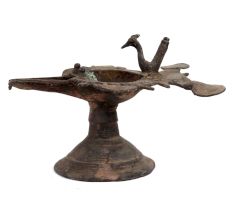 Brass oil Lamp Dhokra Work With Bird Figurines Temple Oil Lamp
