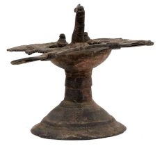 Brass oil Lamp Dhokra Work With Bird Figurines Temple Oil Lamp