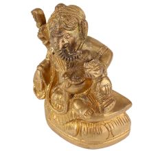 Brass Ganesha Statue Sitting With Modak In Hand