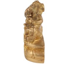 Brass Ganesha Statue Sitting With Modak In Hand