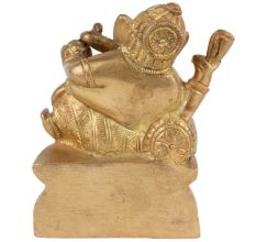 Brass Ganesha Statue Sitting With Modak In Hand