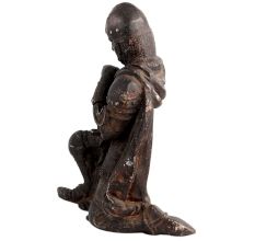 Brass Statue Kneeling Down European Warrior With Sword