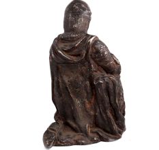 Brass Statue Kneeling Down European Warrior With Sword