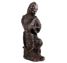 Brass Statue Kneeling Down European Warrior With Sword