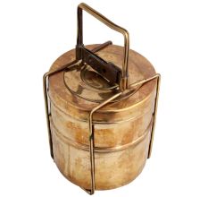 Small Compact Brass  Lunch Box Or Tiffin With Only Two Containers