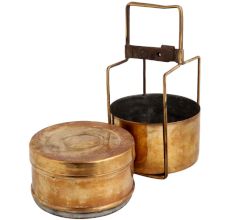 Small Compact Brass  Lunch Box Or Tiffin With Only Two Containers