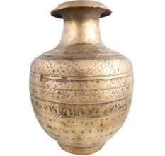 Brass Pot Carved Design And Thick Mouth Round Base