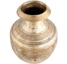 Brass Pot Carved Design And Thick Mouth Round Base