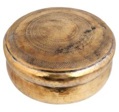 Round Brass Box Engraved Design Vintage Collection