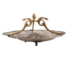 Silver Metal Serving Dish With Golden Snake Handles