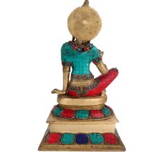Brass Indian Goddess Statue With Multi Color Stones Inlay Work