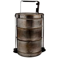 Brass Three Tier Chapati Box With Thick Handle